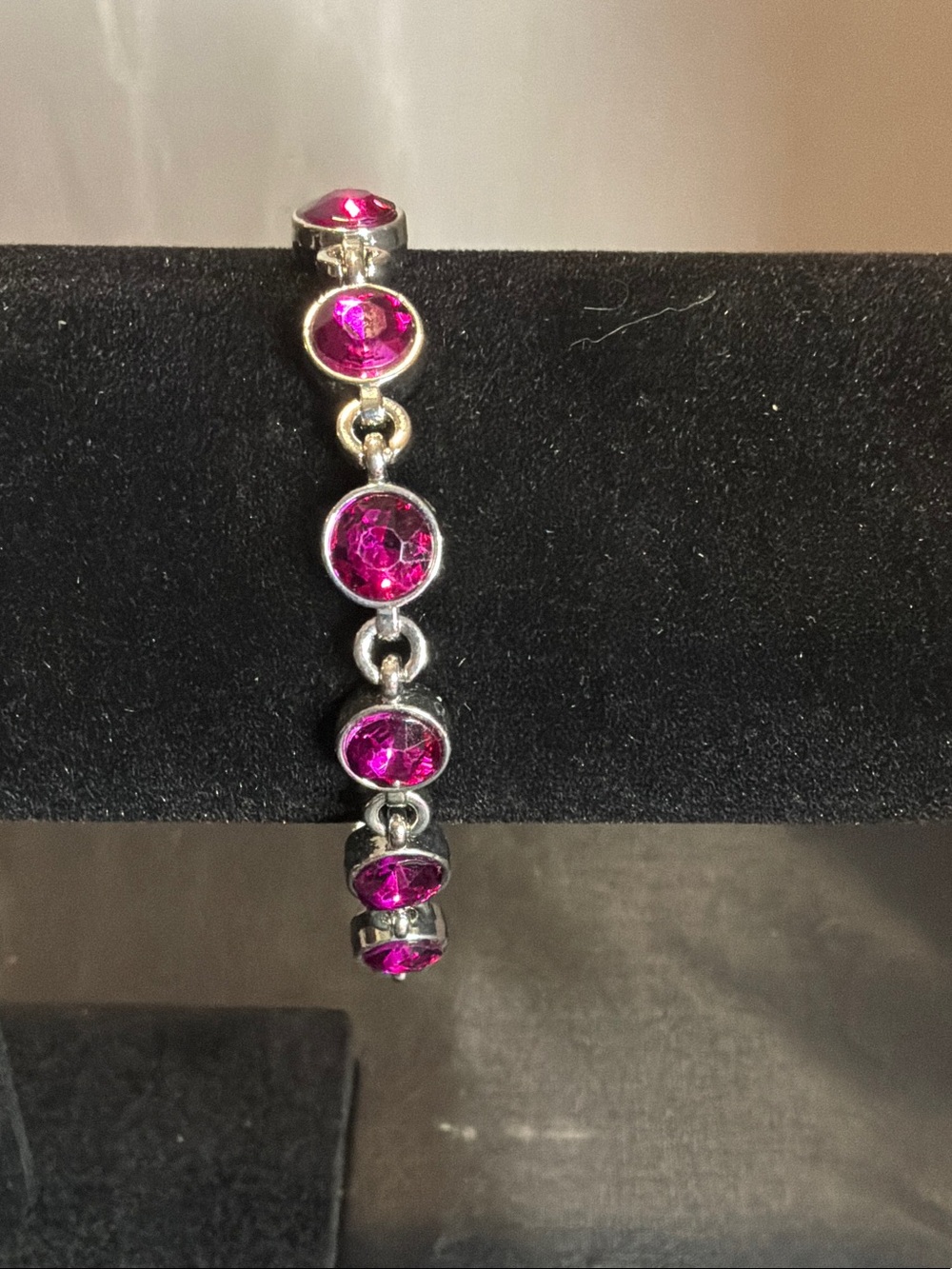 -Link Bracelet with Fuchsia Crystal Accents